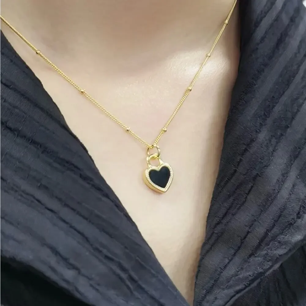 NEW 18K yellow gold plated sterling silver reversible heart necklace jewelry B8A